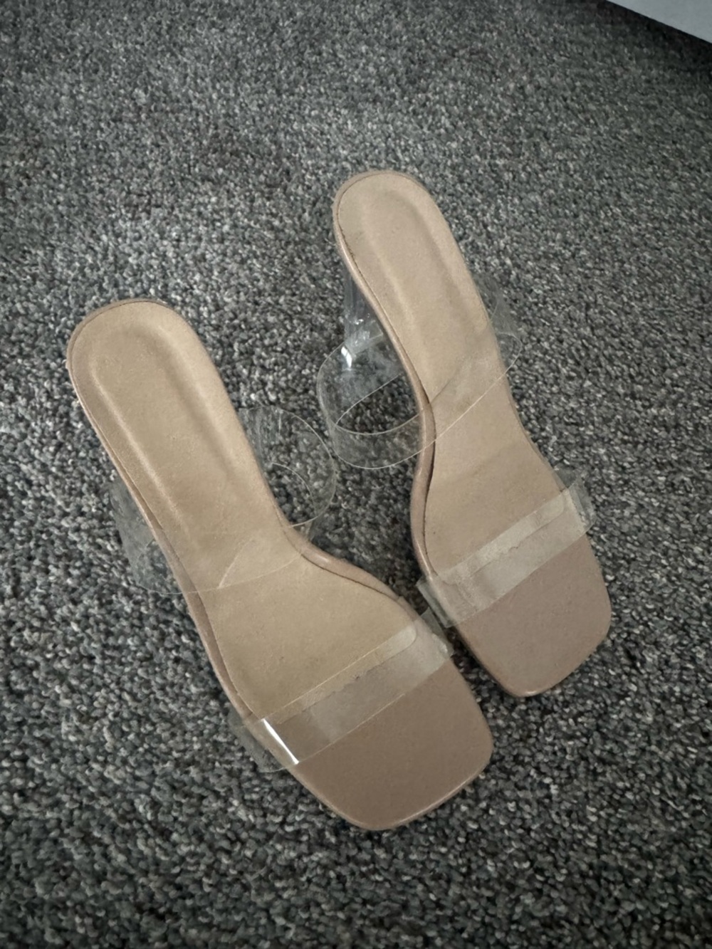 Clear Strap Nude Slide Heels - Women's Fashion Sandals